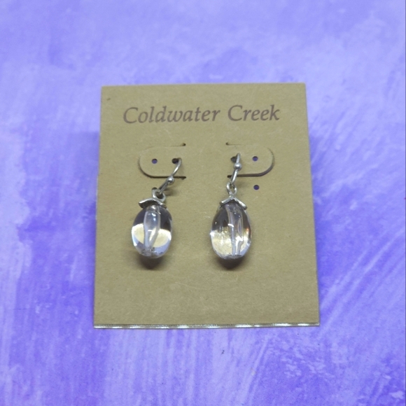 Coldwater Creek Clear Quartz Genuine Stone Dangle Drop Earrings - Picture 1 of 4